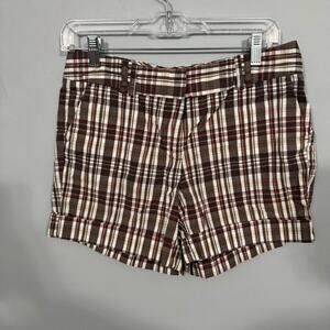 Land ‘N Sea Brown Plaid Women's Shorts Size 6 w/ Pockets Cotton & Spandex Blend
